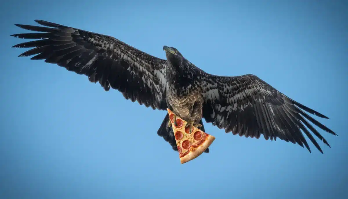 Photographer stunned as eagle swaps prey for pizza in shocking urban encounter